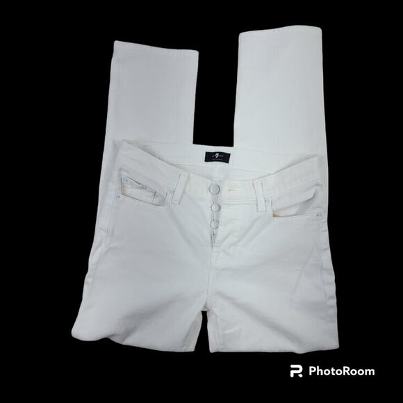 7 For All Mankind Josefina Distressed White Ankle Skinny Jeans SZ 26 - Picture 8 of 16